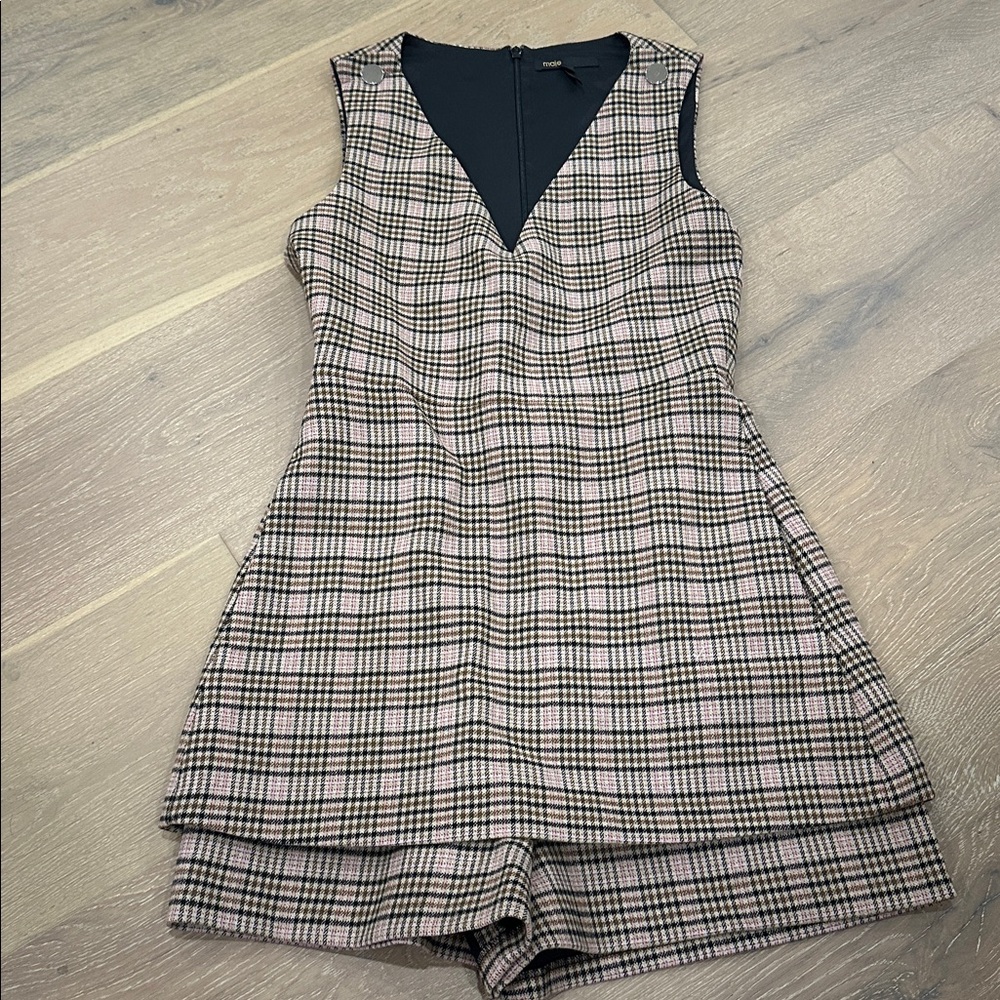 Maje Pink and Black Checkered Romper Size 38